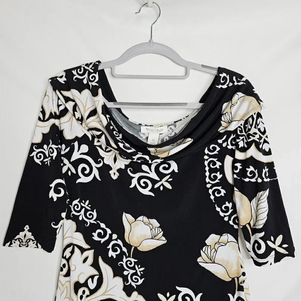 WHITE HOUSE BLACK MARKET Dress BLACK TAN WHITE FLORAL size XS Summer Chic Preppy - Picture 3 of 7